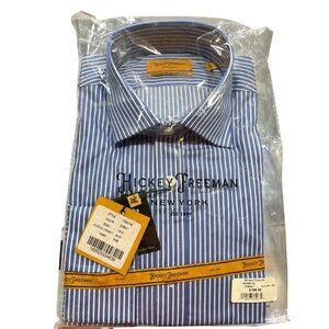 Hickey Freeman Blue/White Stripe Contemporary Fit Luxury Dress Shirt Size 15.5